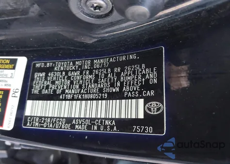 2017 Toyota Camry Le из США, поврежденный, VIN 4T1BF1FK1HU805219